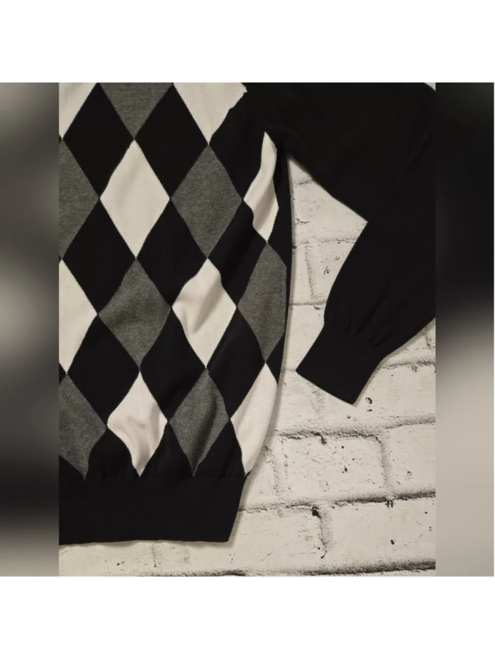 Abacus Men’s Argyle V-Neck Sweater Black Grey Diamond Knit XL